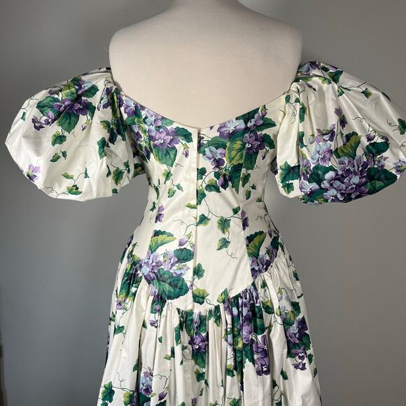 Vintage 80s / 90s Puff Sleeve Maxi Dress Laura Ashley Style // Size Medium - Picture 3 of 8